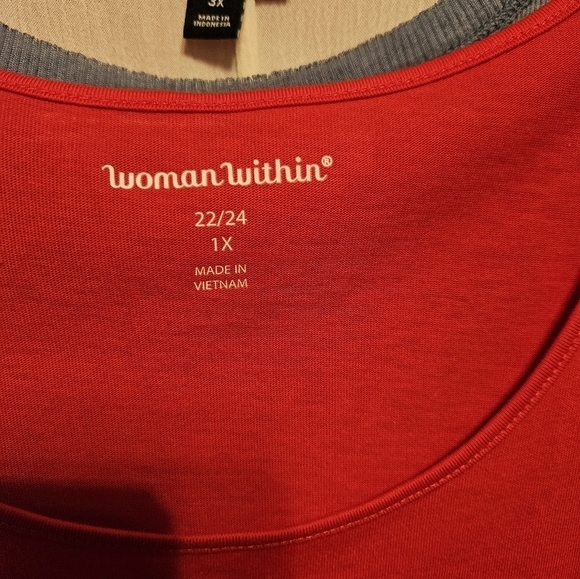 #392 Woman Within Red Ruffle Short Sleeve Top- Size: 1X (22W-24W) - Picture 8 of 8